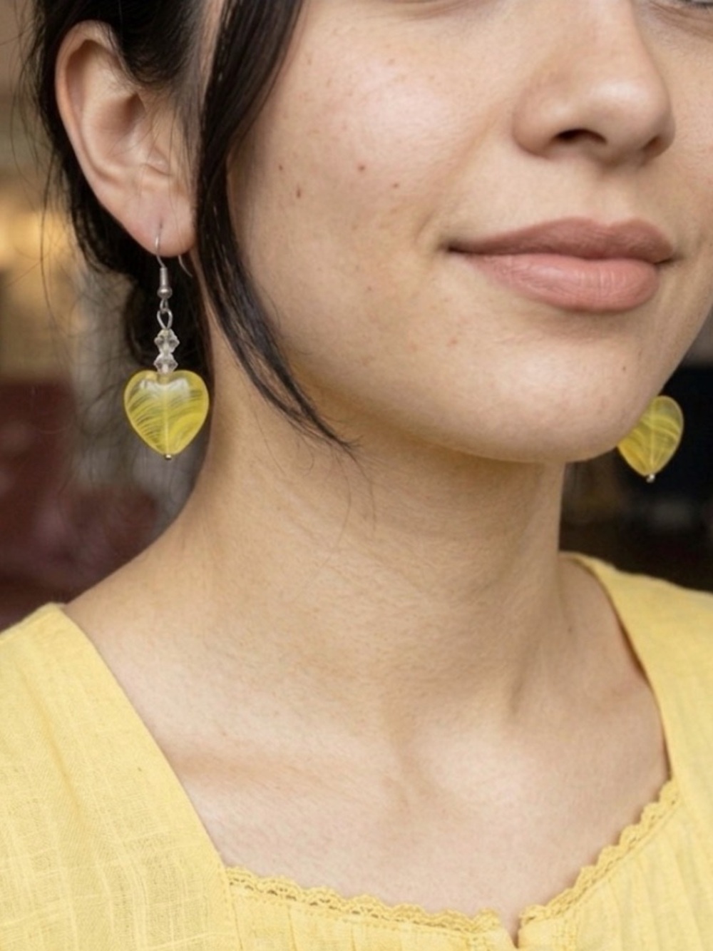 Yellow Glass Heart Earrings